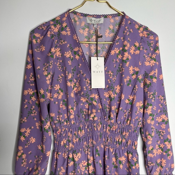 NWT WAYF Lavender Floral Boho Long Sleeve Mini Dress Size XS - Picture 4 of 12